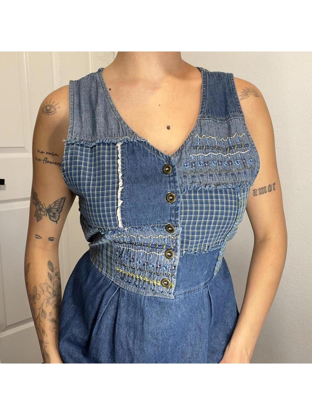 Patchwork Denim Midi Dress